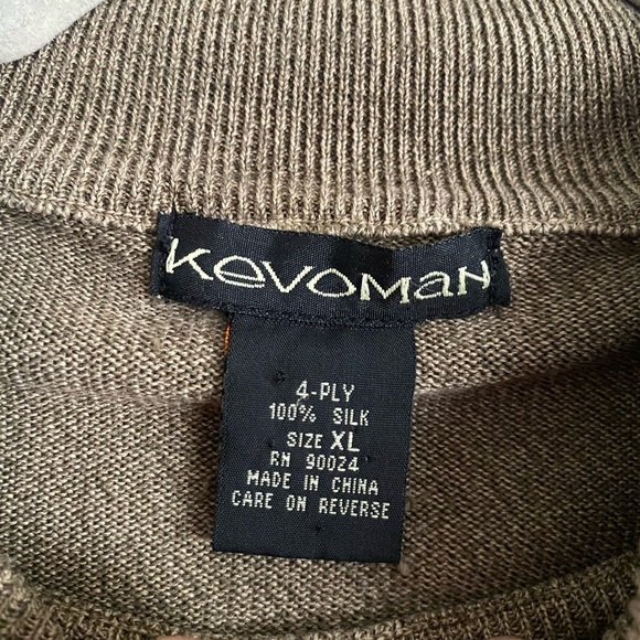 Kevoman 100% Silk Men’s Long Sleeve XL Mock Neck Sweater Brown Green Soft - Picture 2 of 7